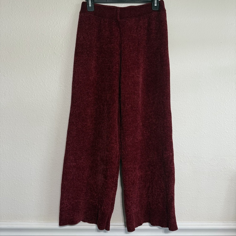 Lulus Snuggle Sensation Wide-Leg Pants Womens XS Burgundy Chenille Knit Lounge